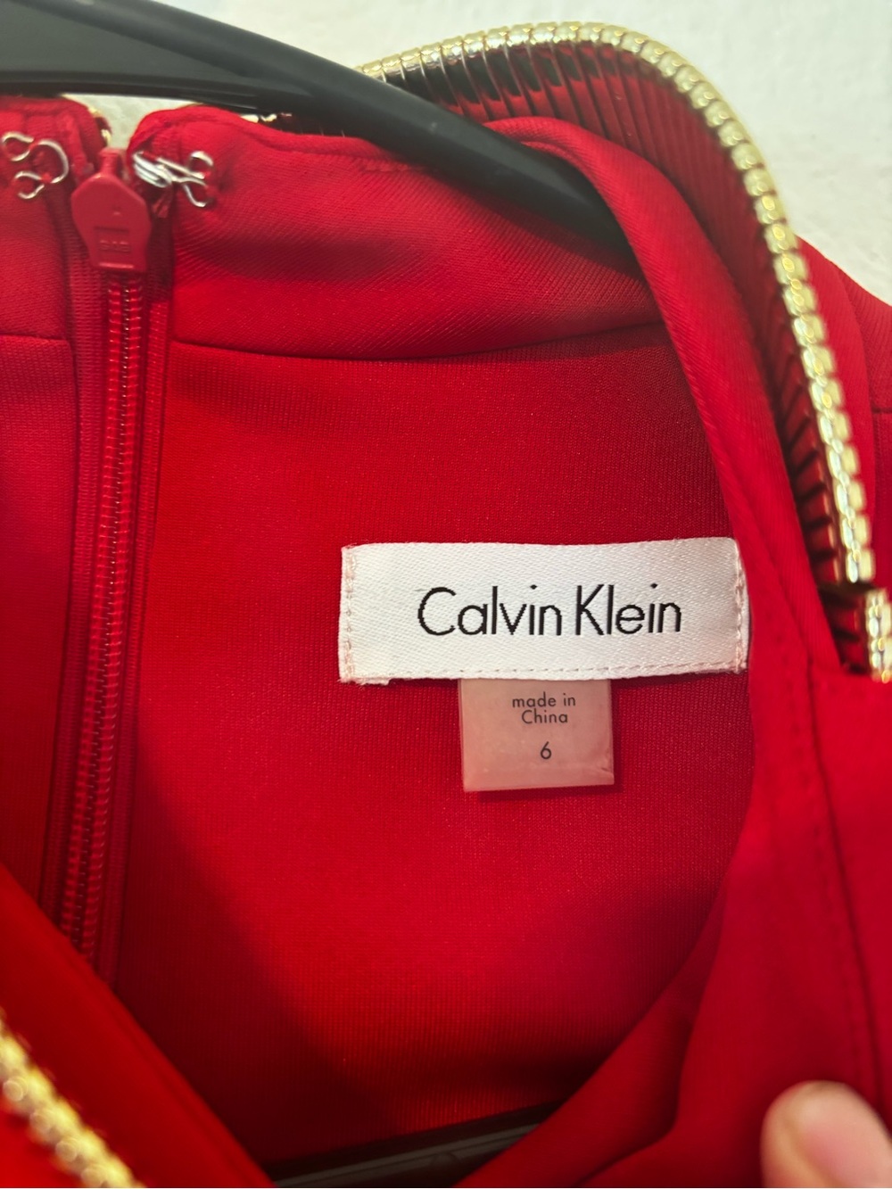 Calvin Klein Red Midi Sheath Dress with Gold Neck Detail - Picture 4 of 4
